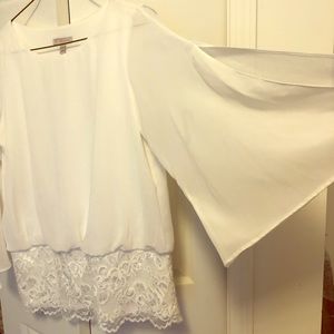Dress blouse, cream with lace on trim